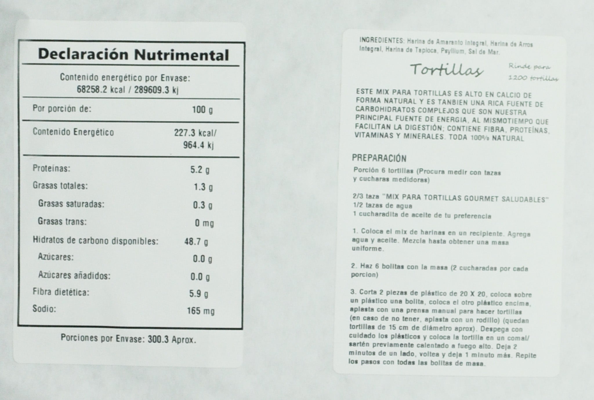 Mix para Tortillas Gourmet de Amaranto, Sin Gluten - 20 kg